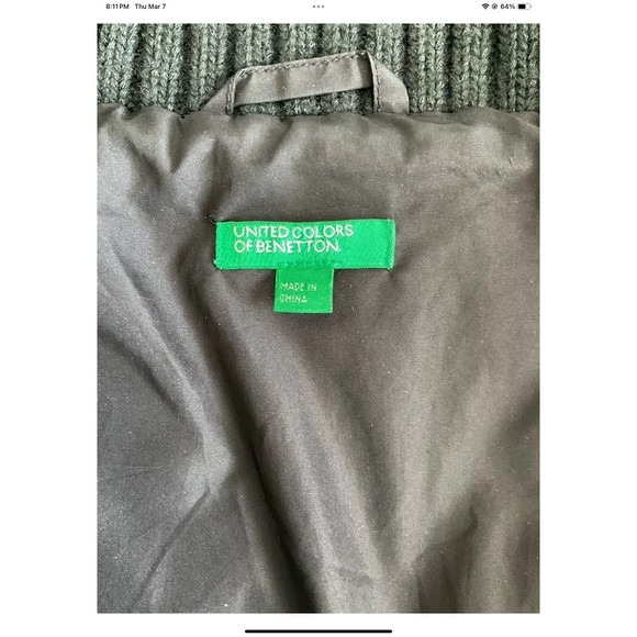 United Colors of Benetton Puffer Jacket W/Sweater Sleeves Full Zip Size 44/XS - Picture 4 of 10